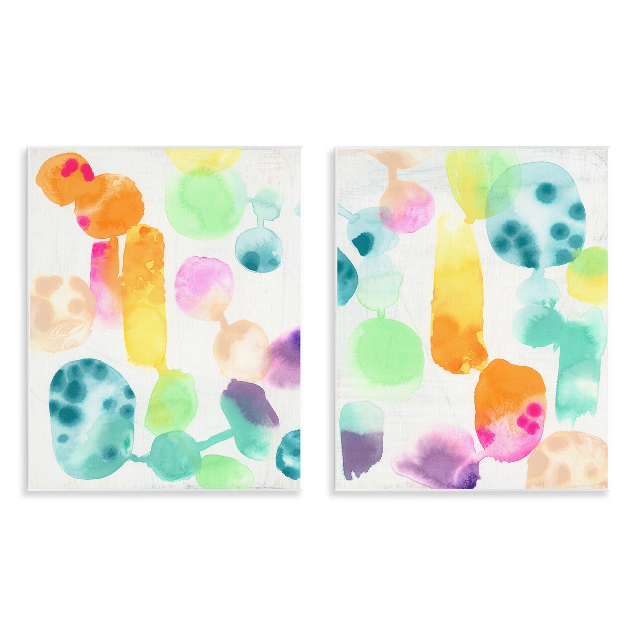 Stupell Industries Neon Colorful Abstract Shapes 2 pc Wall Plaque Art Set Design by June Erica Vess